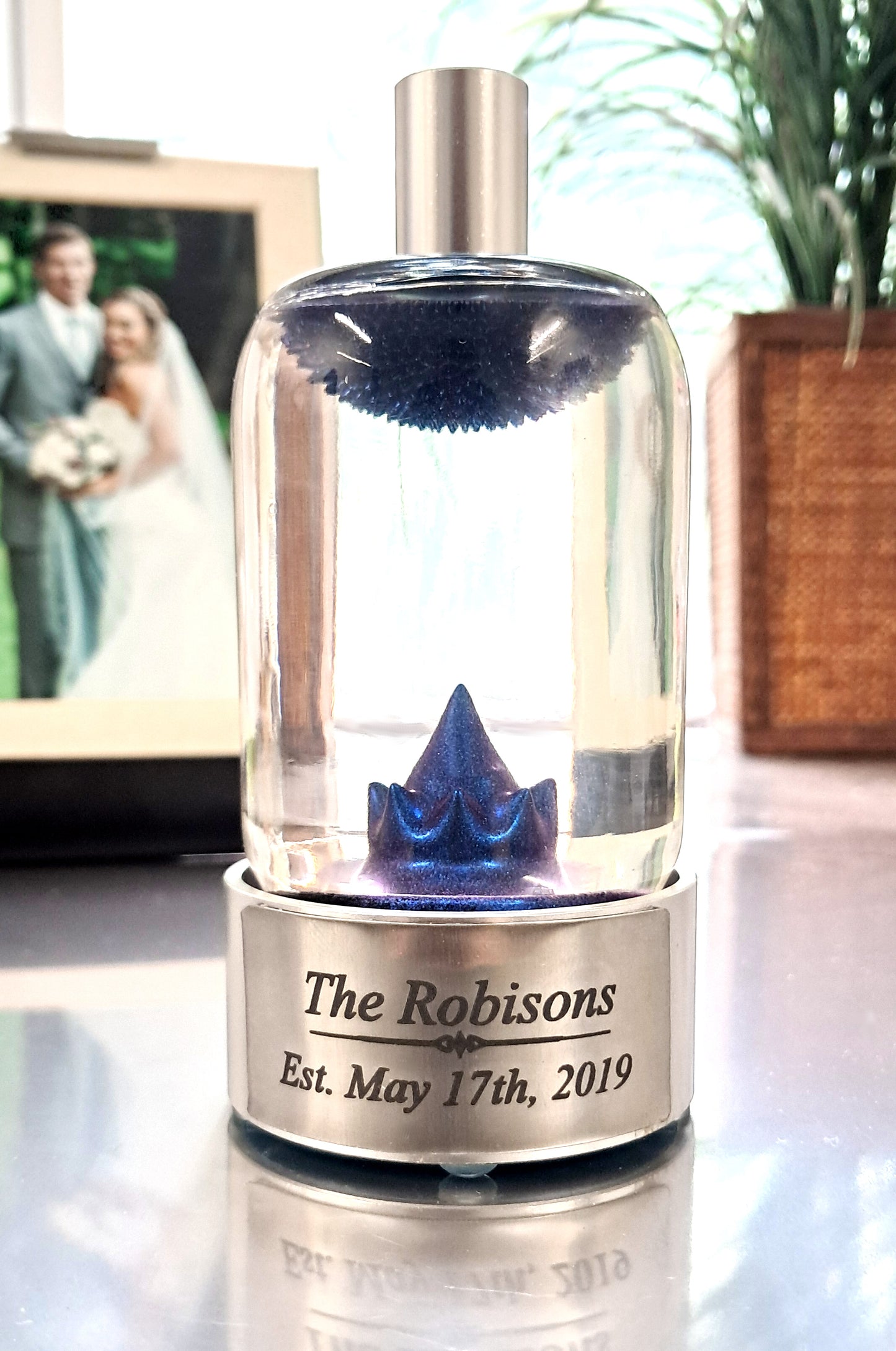 6 Year Wedding Anniversary Gift, IRON, engraved personalized ferrofluid display